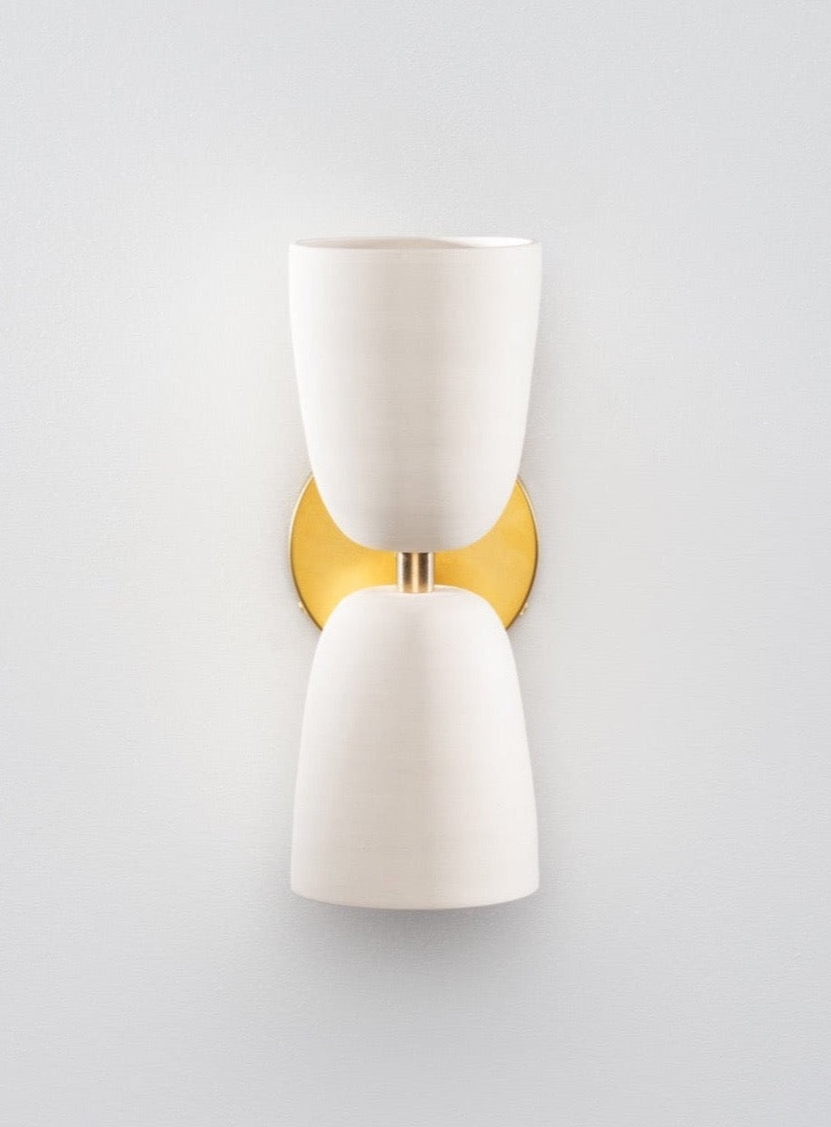 Terrene Double Sconce in Cream and Brass